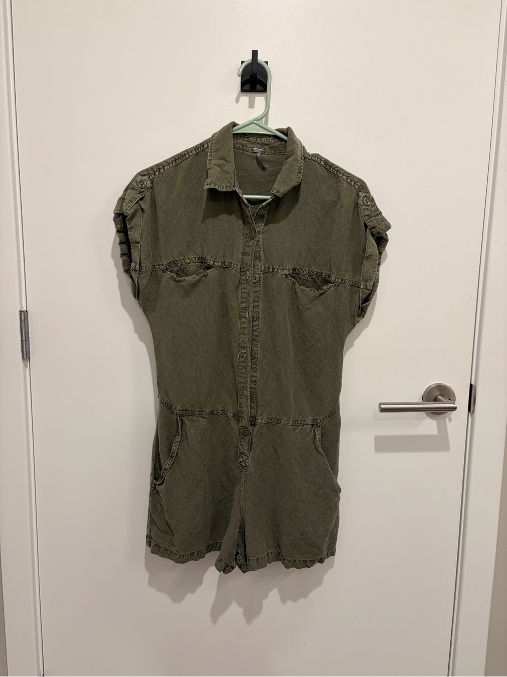Utility Short-Sleeve Olive Green Romper